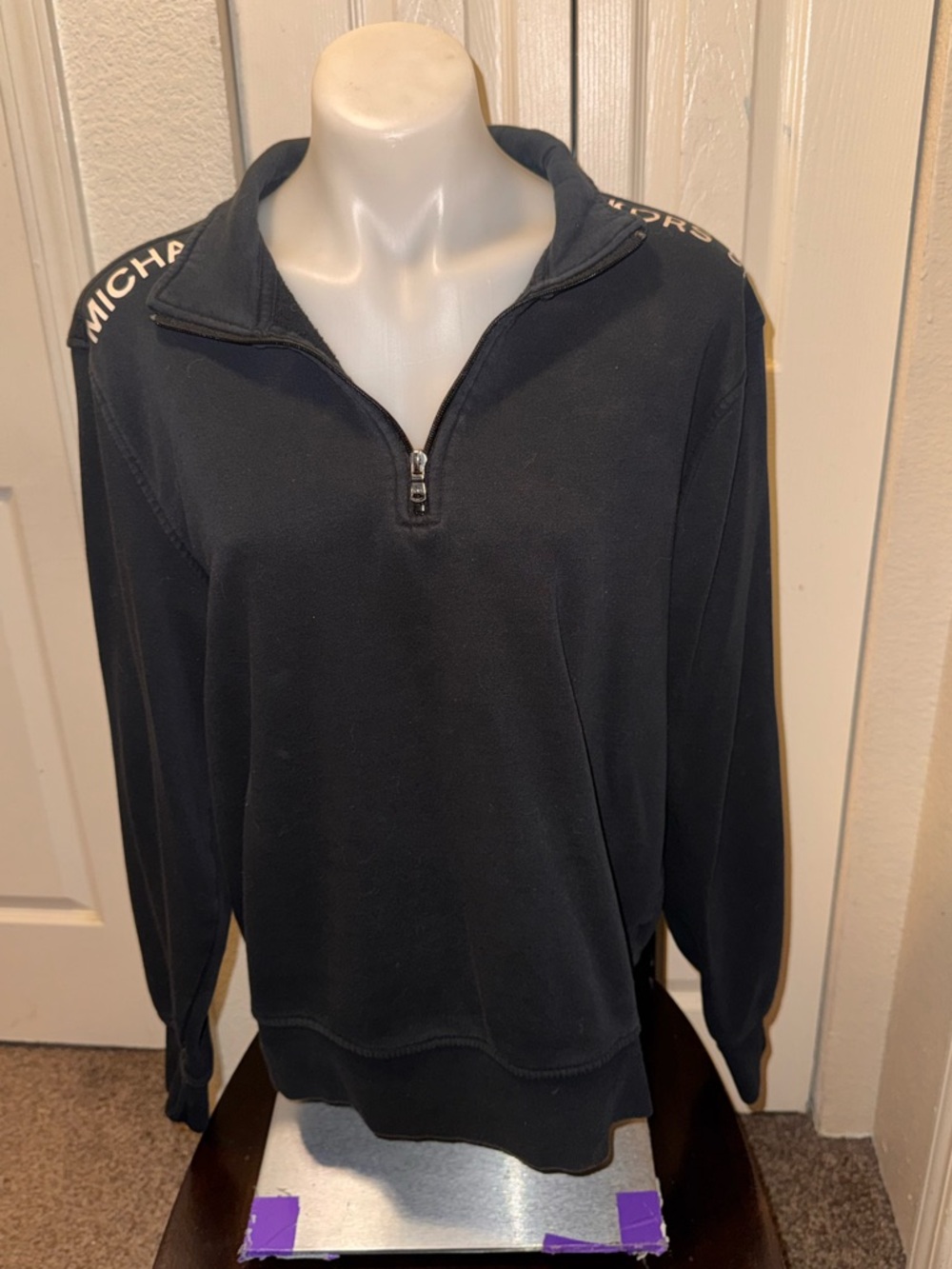 Michael Kors Black Quarter-Zip Pullover with Shoulder Logo